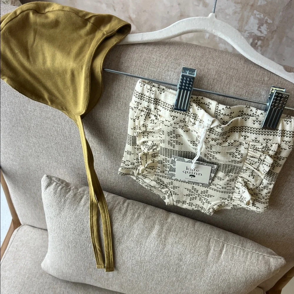 Kate Quinn Mustard Bonnet and Cream Patterned Shorts